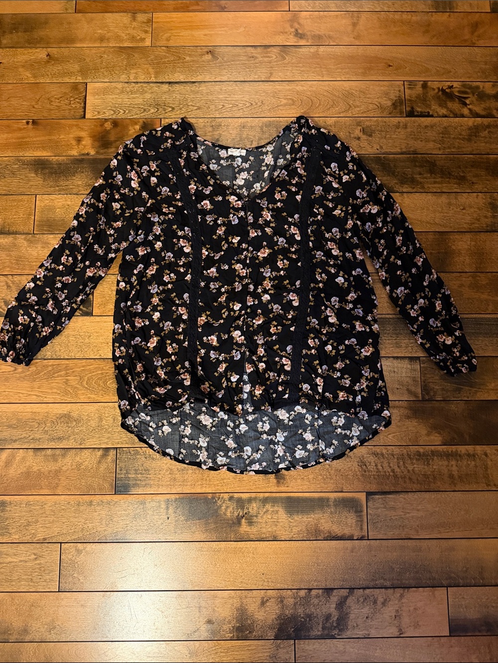 Floral Long Sleeve Top - Black/Pink